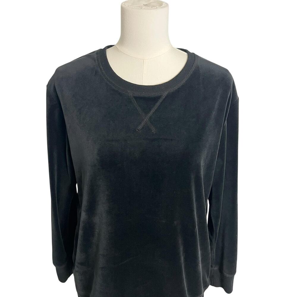 Felina Pajama Shirt Womens Small Black Velour Crew Neck Long Sleeve Lounge Cozy - Picture 2 of 7
